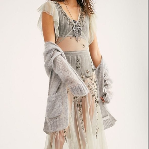 Free People Annabelle Beaded Embellished Mesh Maxi Slip Dress - Picture 4 of 9